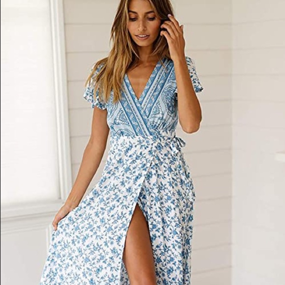 Bohemian Wrap V Neck Short Sleeve dress